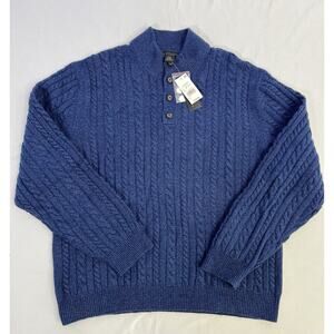 NWT Daniel Cremieux Men Cable Button Up Mock Neck Cashmere Sweater Blue XXL $295